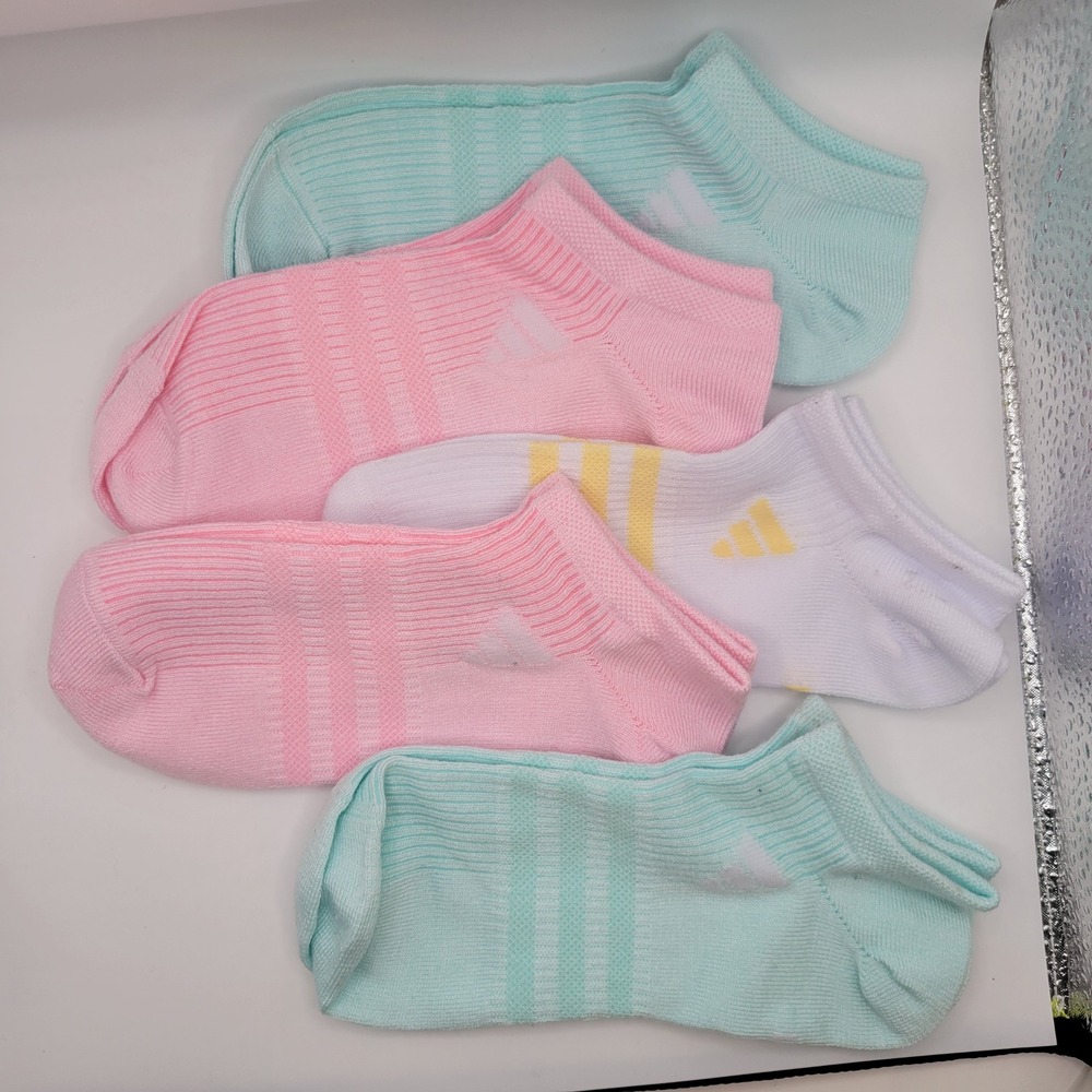 Adidas Ankle Socks Kids One Size Multicolor Pastel Low Cut 5 Pair Pack